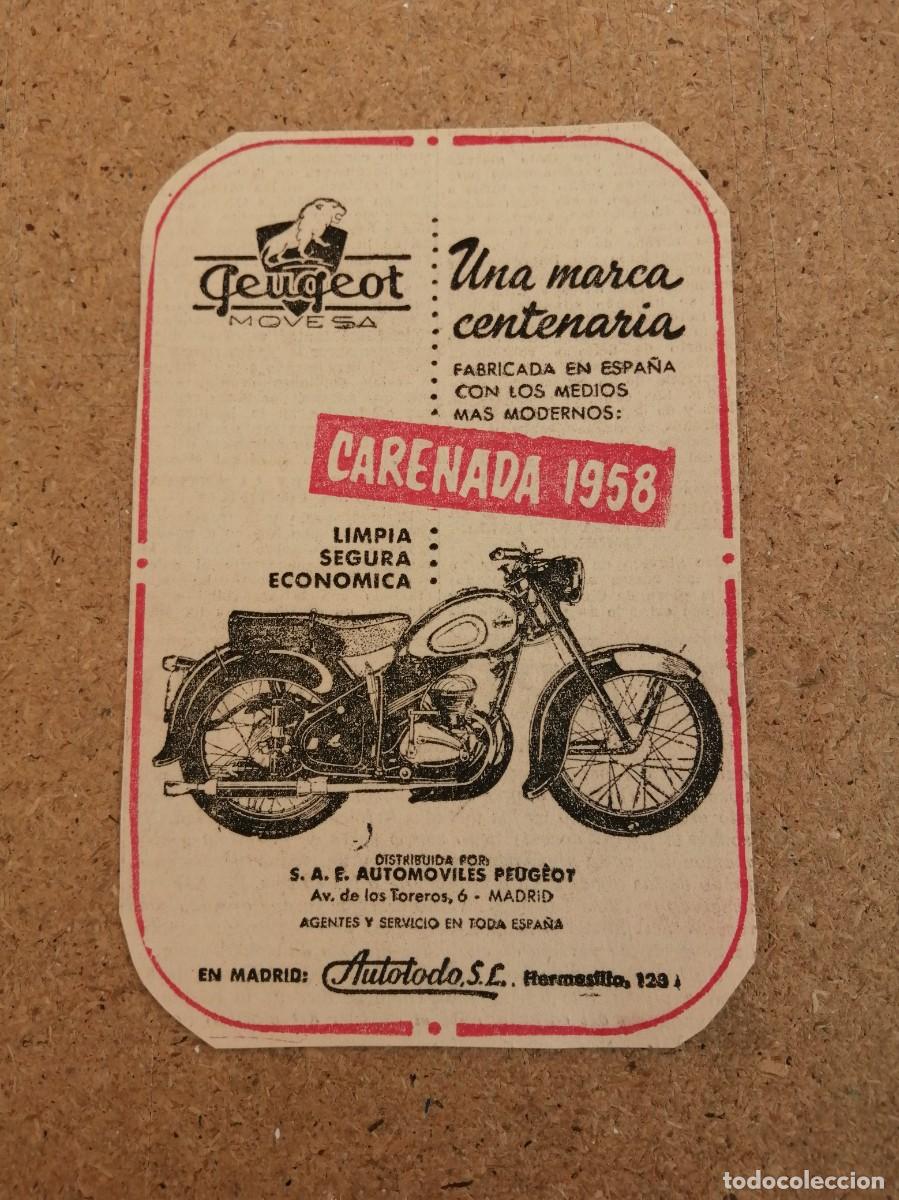 Otros art&iacute;culos de coleccionismo en papel: ANUNCIO. MOTO PEUGEOT CARENADA 1958