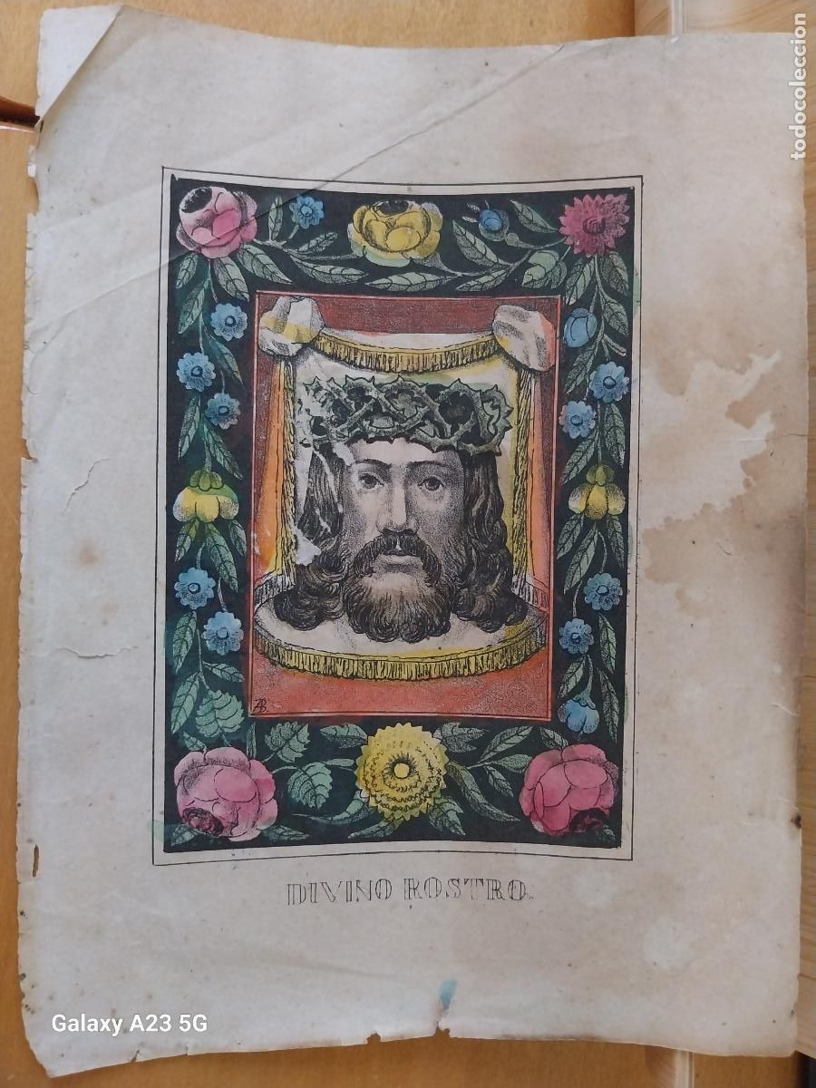 Otros art&iacute;culos de coleccionismo en papel: DIVINO ROSTRO HOJA LAMINA LIBRO COLOREADA TAMA&Ntilde;O CUARTILLA 20X15CMS MUY SOBADO ANTIGUA