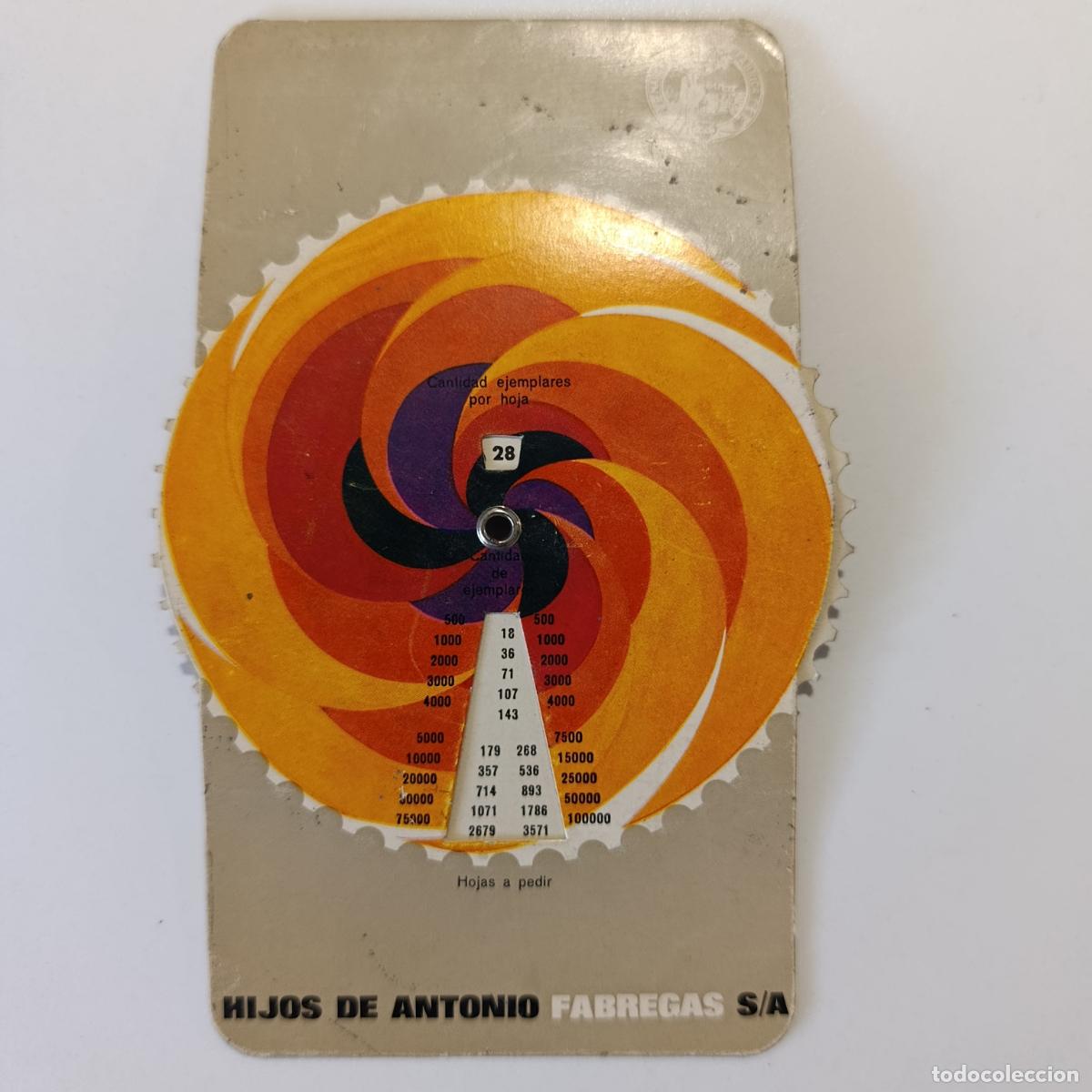 Otros art&iacute;culos de coleccionismo en papel: DISCO IMPRENTA. CALCULO HOJAS A PEDIR SEG&Uacute;N CANTIDAD EJEMPLARES. PUBLICIDAD HIJOS ANTONIO FABREGAS.