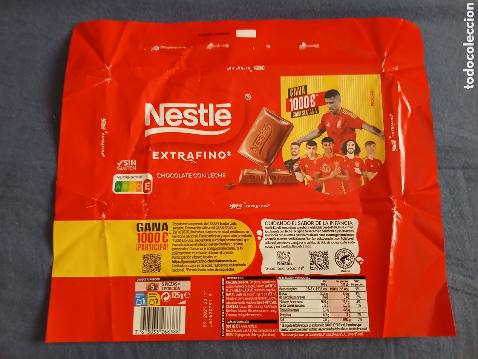 Otros art&iacute;culos de coleccionismo en papel: (RODRI) Envoltorio Publicidad Chocolate Nestl&eacute; Mundial F&uacute;tbol Espa&ntilde;a -Rodri-