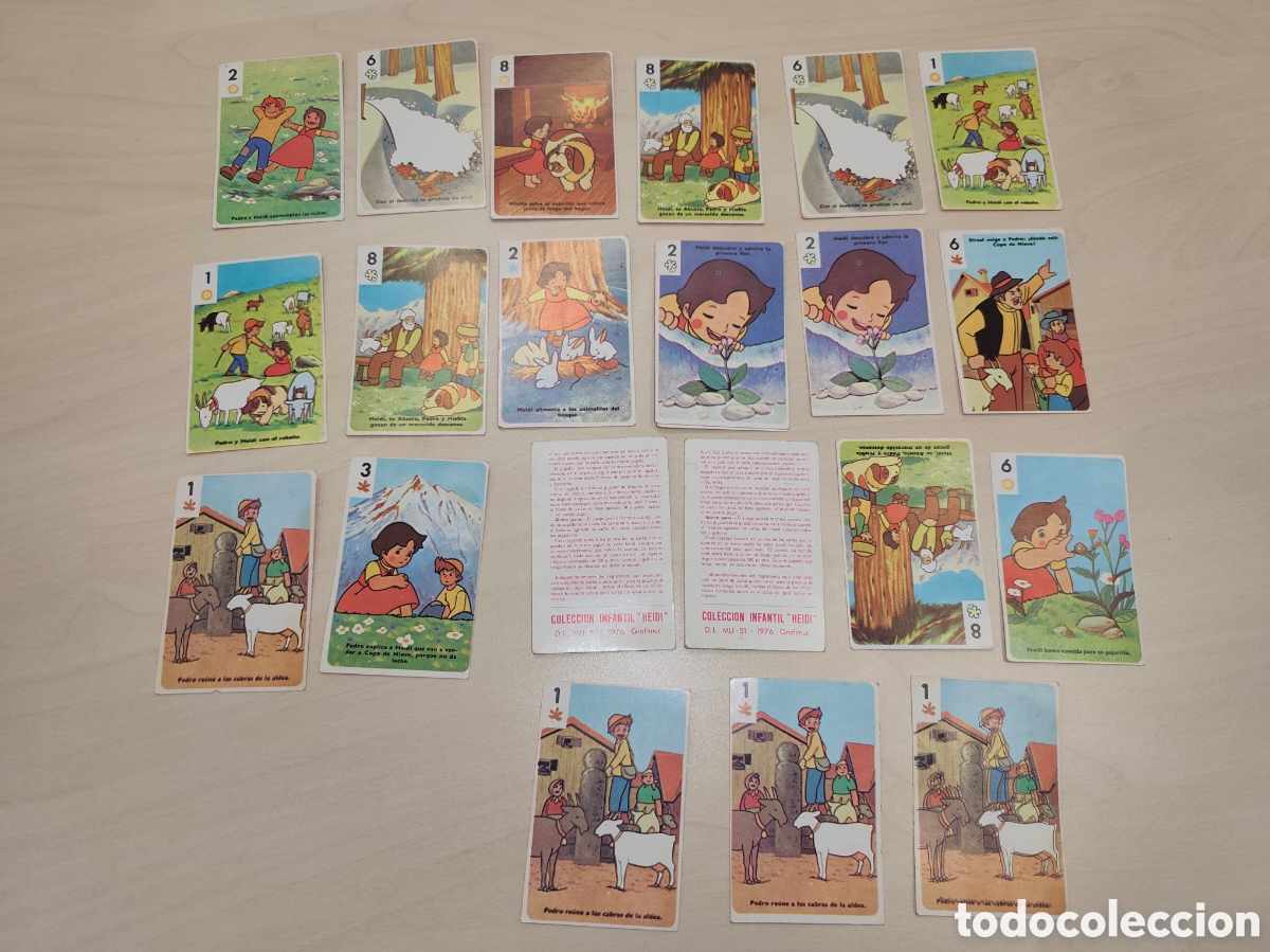 Otros art&iacute;culos de coleccionismo en papel: Lote 18 Cartas Baraja Infantil Heidi (Fournier 1975) + 2 Cartas de Texto