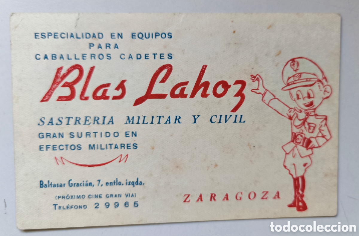 Altri oggetti di carta: Tarjeta publicitaria antigua de la Sastrer&iacute;a Blas Lahoz