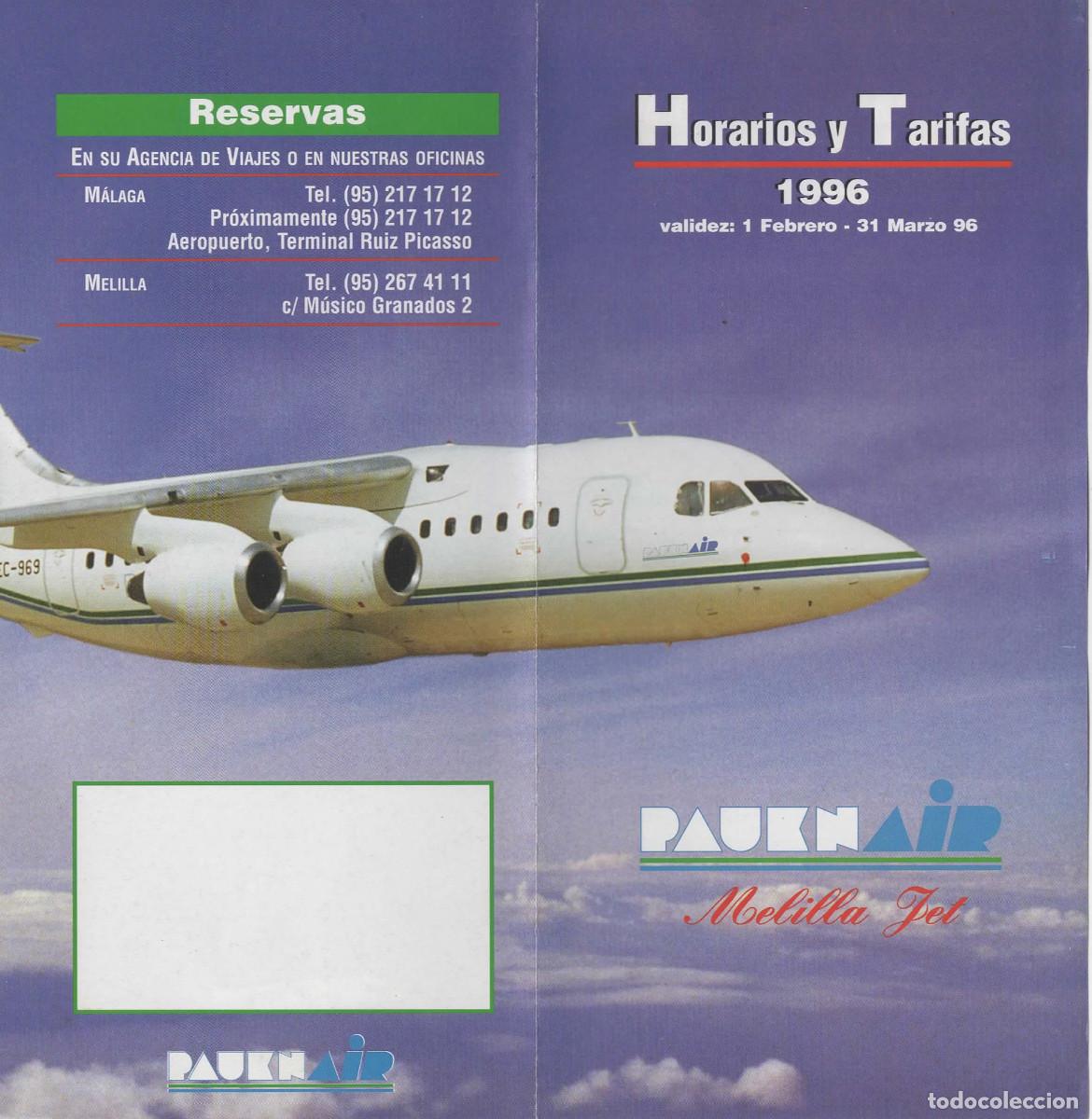 Otros art&iacute;culos de coleccionismo en papel: Horario y tarifas PAUKNAIR febrero-marzo 1996