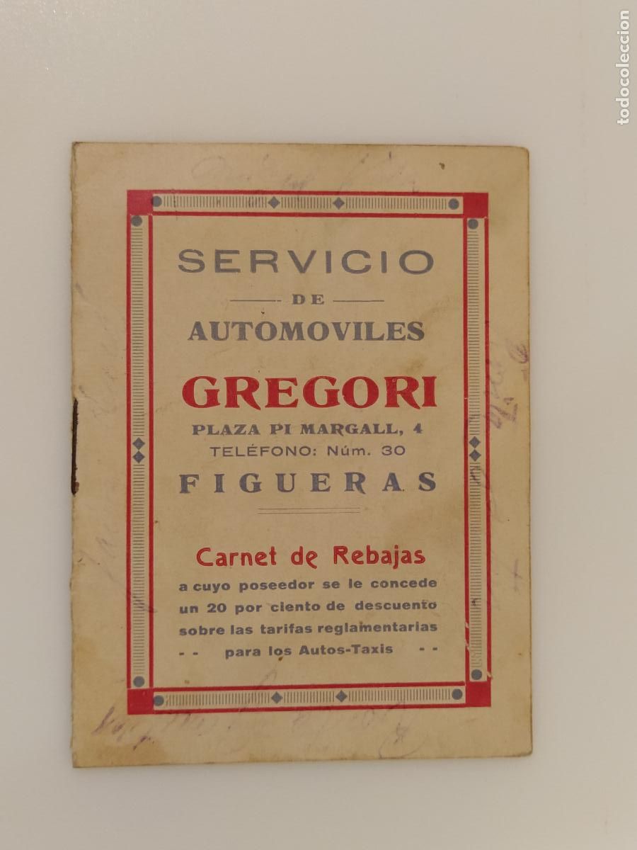 Otros art&iacute;culos de coleccionismo en papel: FIGUERAS - SERVICIO DE AUTOMOVILES GREGORI - CARNET DE REBAJAS -VER FOTOS-(116.698)
