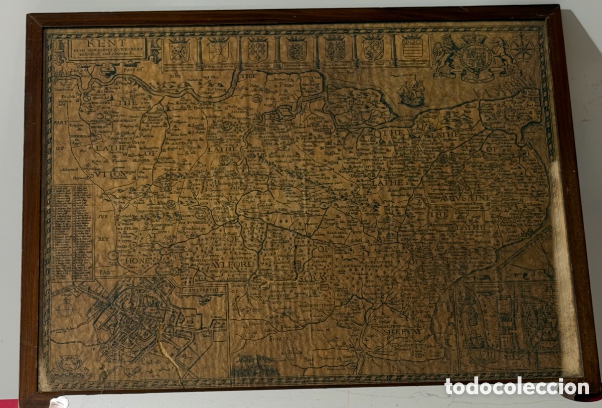 Otros art&iacute;culos de coleccionismo en papel: Mapa Antiguo Kent John Speed - Foto 6