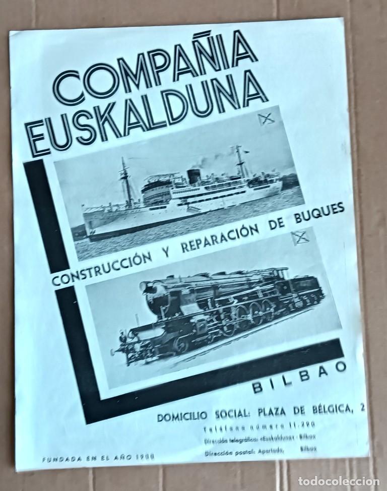 Otros art&iacute;culos de coleccionismo en papel: propaganda COMPA&Ntilde;IA EUSKALDUNA construcci&oacute;n y reparaci&oacute;n de buques - Bilbao