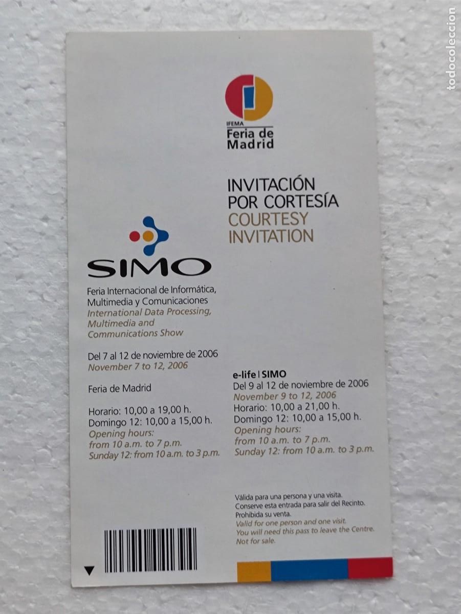 Otros art&iacute;culos de coleccionismo en papel: INVITACI&Oacute;N SIMO 2006 MADRID - INFORM&Aacute;TICA