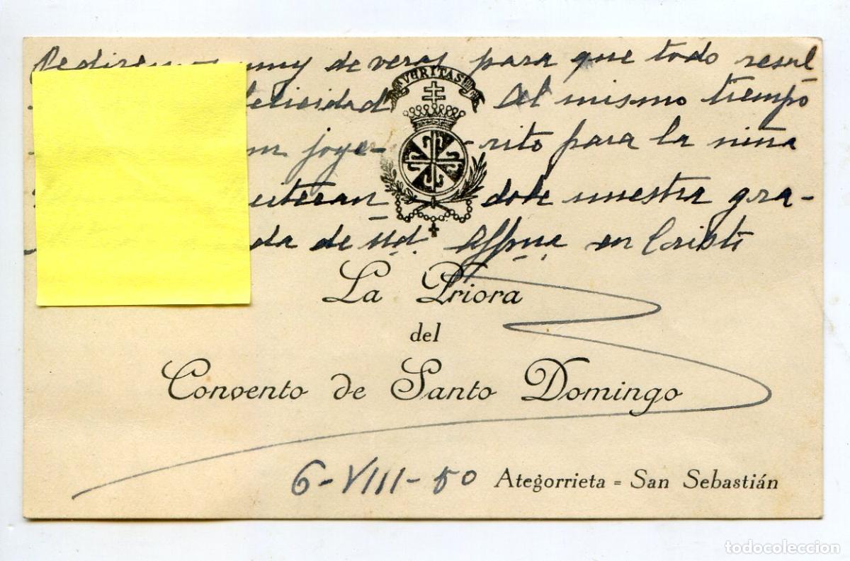 Sammelleidenschaft Andere Papierartikel: San Sebasti&aacute;n, Tarjeta de La Priora del Convento de Santo Domingo agradeciendo a una duquesa