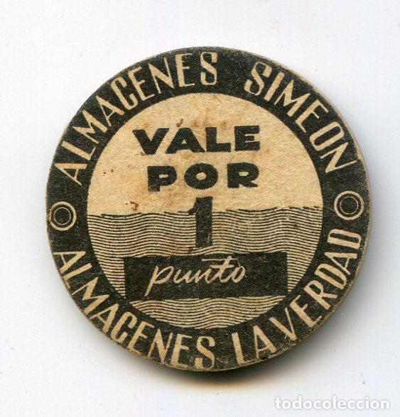 Altri oggetti di carta: Santander. Almacenes Simeon y Almacenes La Verdad, vale por un punto, de cart&oacute;n