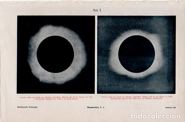 Altri oggetti di carta: LAMINA V10566: Eclipse del 30 de agosto de 1905 y del 1 de enero de 1889 - Varios