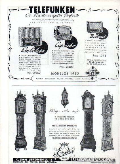 Outros artigos de papel: LAMINA V55599: Publicidad Telefunken radiorreceptor y Erik relojes estilo ingles