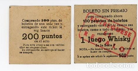 Otros art&iacute;culos de coleccionismo en papel: TOMBOLA. DOS BOLETOS EN CARTON. A. DELGADO. WHISKY. JUEGO