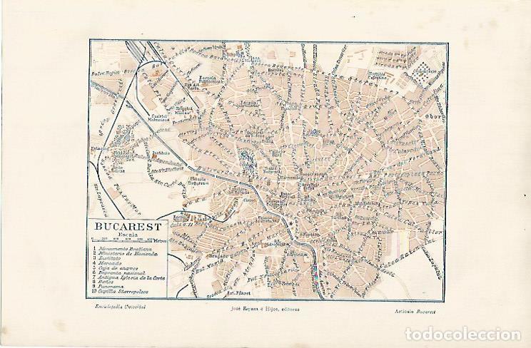 Otros art&iacute;culos de coleccionismo en papel: LAMINA ESPASA 11836: Plano de Bucarest Rumania - Varios