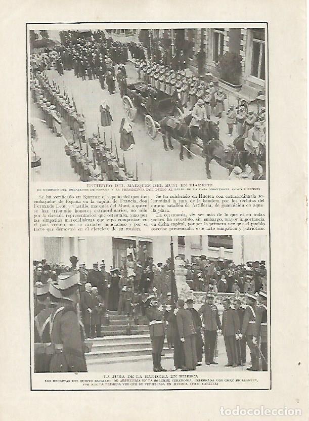 Altri oggetti di carta: LAMINA BLANCO Y NEGRO 7539:Entierro del marques del Muni en Biarritz y Jura de Bandera en Huesca - V