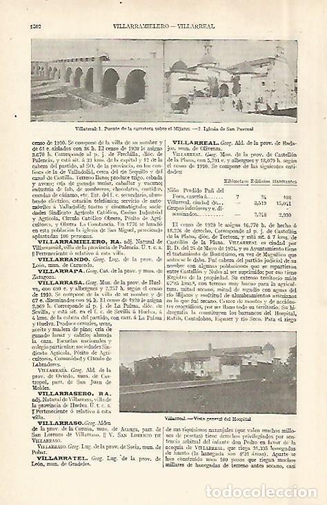 Altri oggetti di carta: LAMINA ESPASA 29105: Puente e iglesia de Villareal Castellon - Varios