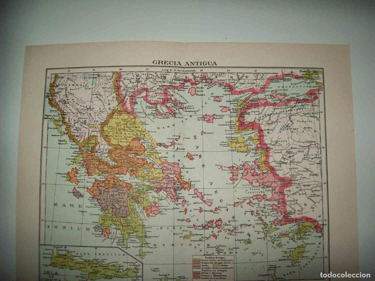 Altri oggetti di carta: LAMINA ESPASA 32127: Mapa de Grecia Antigua - Varios