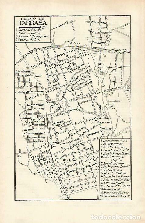Altri oggetti di carta: LAMINA ESPASA 33478: Plano de Terrassa, Barcelona - Varios