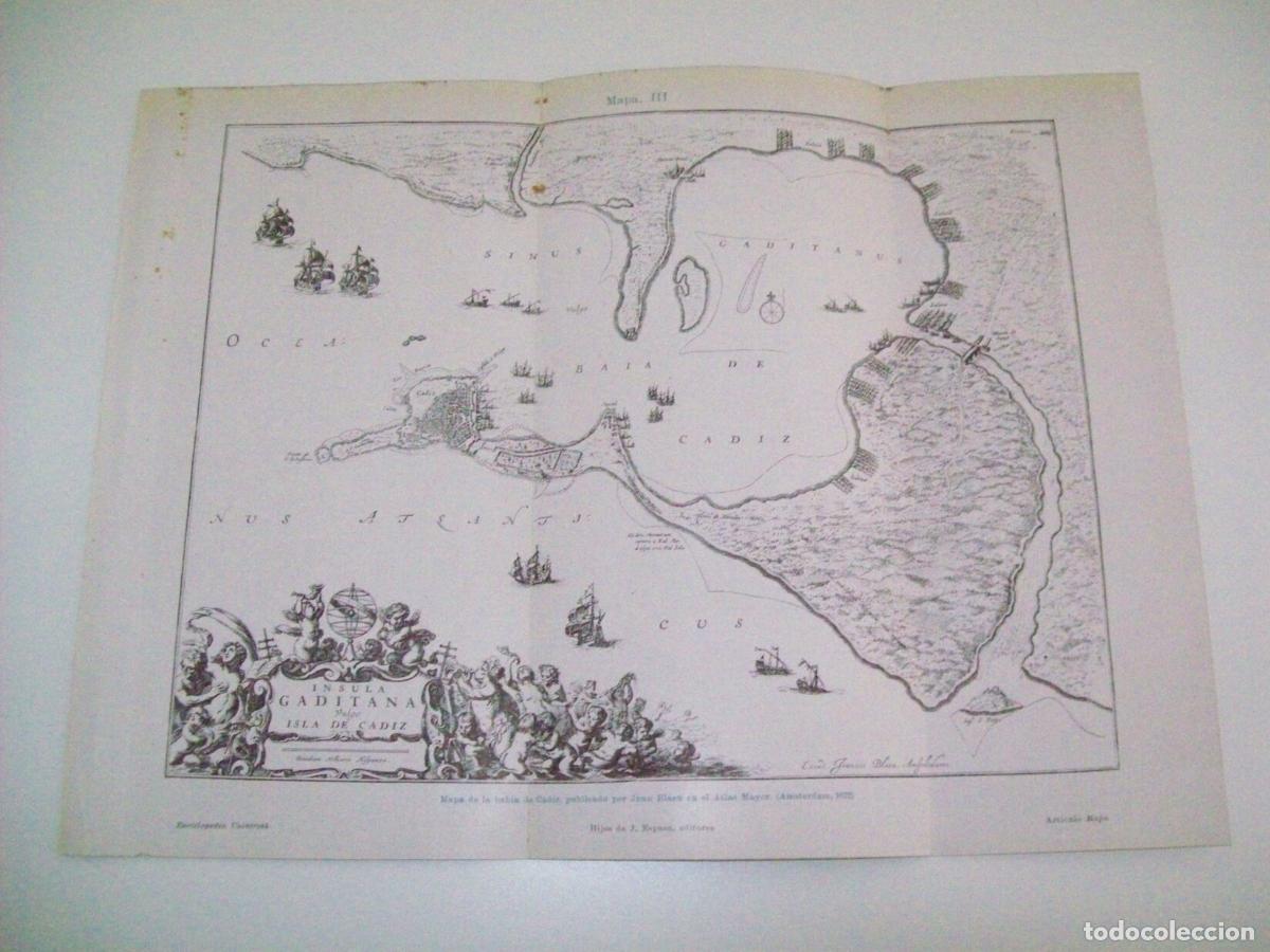 Altri oggetti di carta: LAMINA ESPASA 4011: Mapa de la bahia de Cadiz de 1672 - Varios Autores