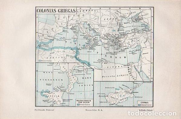 Altri oggetti di carta: LAMINA V10619: Mapa de las colonias griegas - Varios