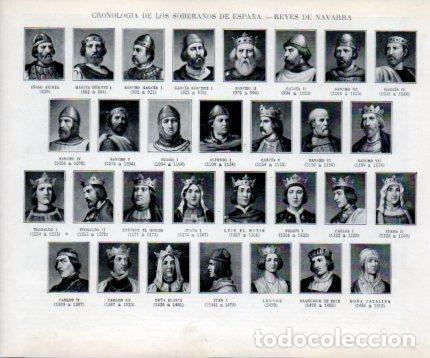 Collectionnisme Papier divers: LAMINA V39002: Reyes de Navarra cronologia de los Soberanos de Espa&ntilde;a - Manuel Sandoval del Rio