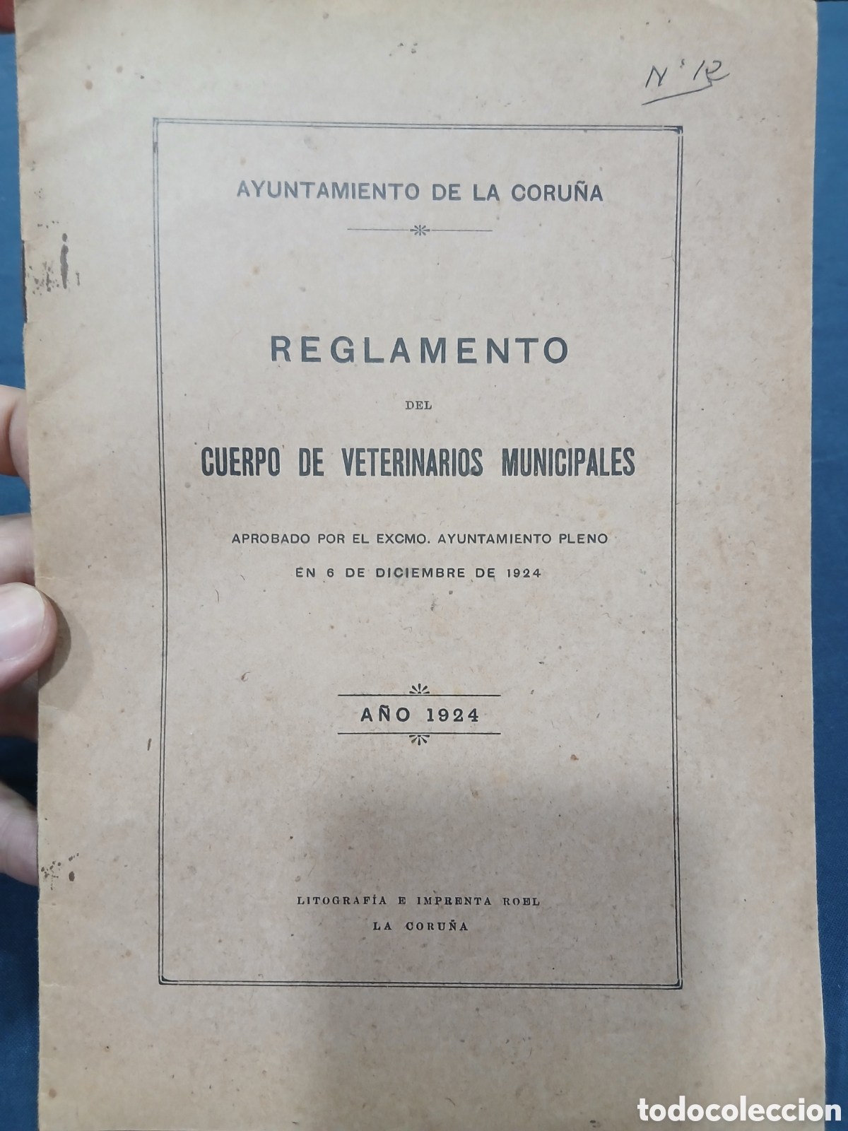 Paper Collecting Others: Reglamento Veterinarios municipales. La Coru&ntilde;a. 1924. (L135)