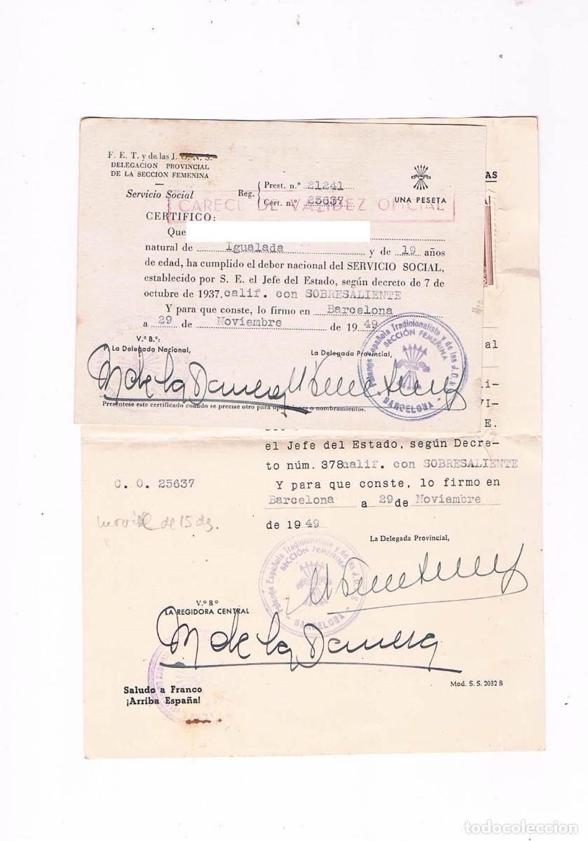 Paper Collecting Others: Certificado cumplimiento servicio social seccion femenina falange espa&ntilde;ola a&ntilde;os 40