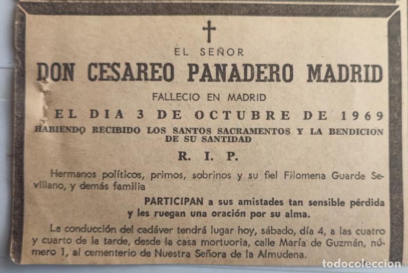 Otros art&iacute;culos de coleccionismo en papel: CESAREO PANADERO MADRID, MADRID 1969, ESQUELA DE PERIODICO