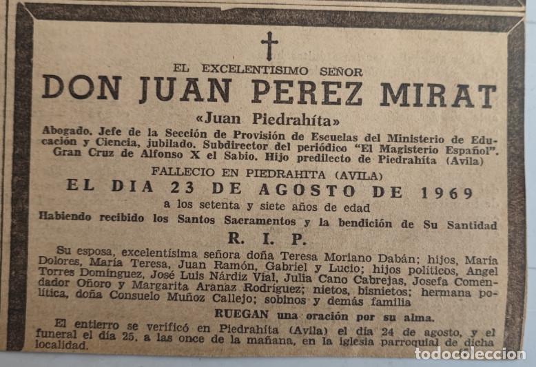 Otros art&iacute;culos de coleccionismo en papel: EXCELENTISIMO, JUAN PEREZ MIRAT, JUAN PIEDRAH&Iacute;TA, PIEDRAHITA 1969, ESQUELA DE PERIODICO