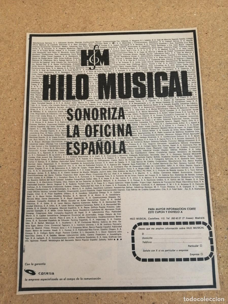 Otros art&iacute;culos de coleccionismo en papel: ANUNCIO. HILO MUSICAL, SONORIZA LA OFICINA ESPA&Ntilde;OLA