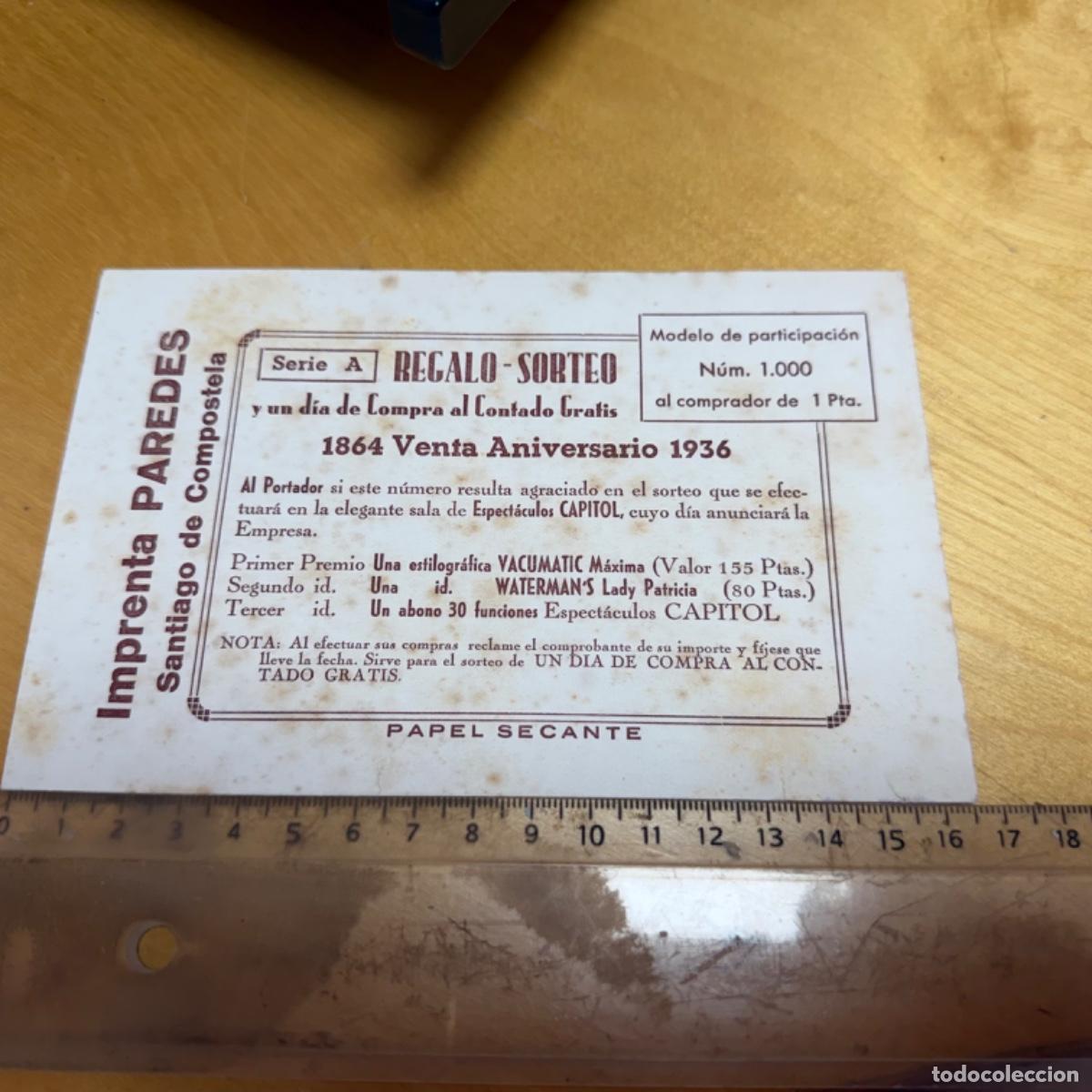 Outros artigos de papel: BOLETO PARA SORTEO. IMPRENTA PAREDES. SANTIAGO DE COMPOSTELA.