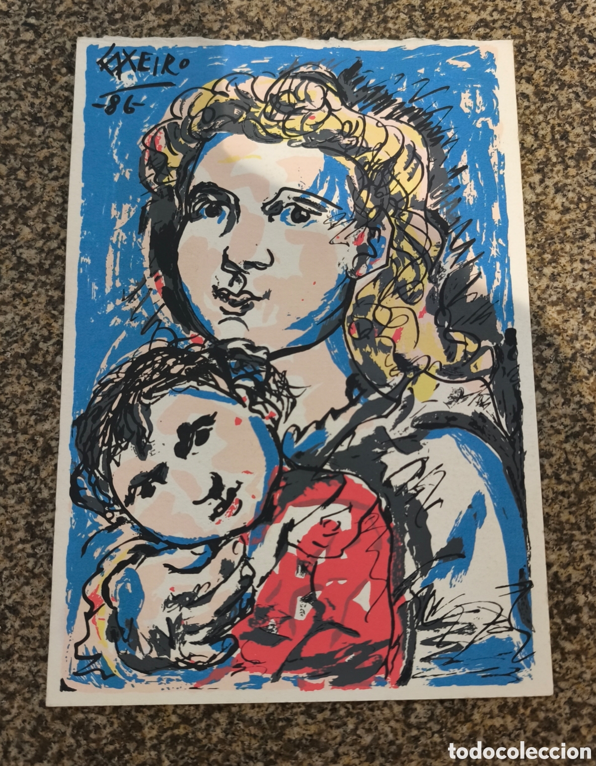 Otros art&iacute;culos de coleccionismo en papel: L&aacute;mina Serigraf&iacute;a Laxeiro (1986) - Maternidad