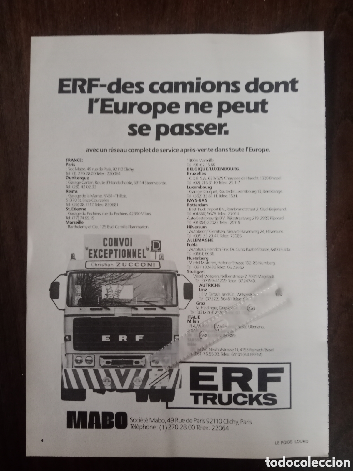 Otros art&iacute;culos de coleccionismo en papel: Publicidad cami&oacute;n Erf de 1980