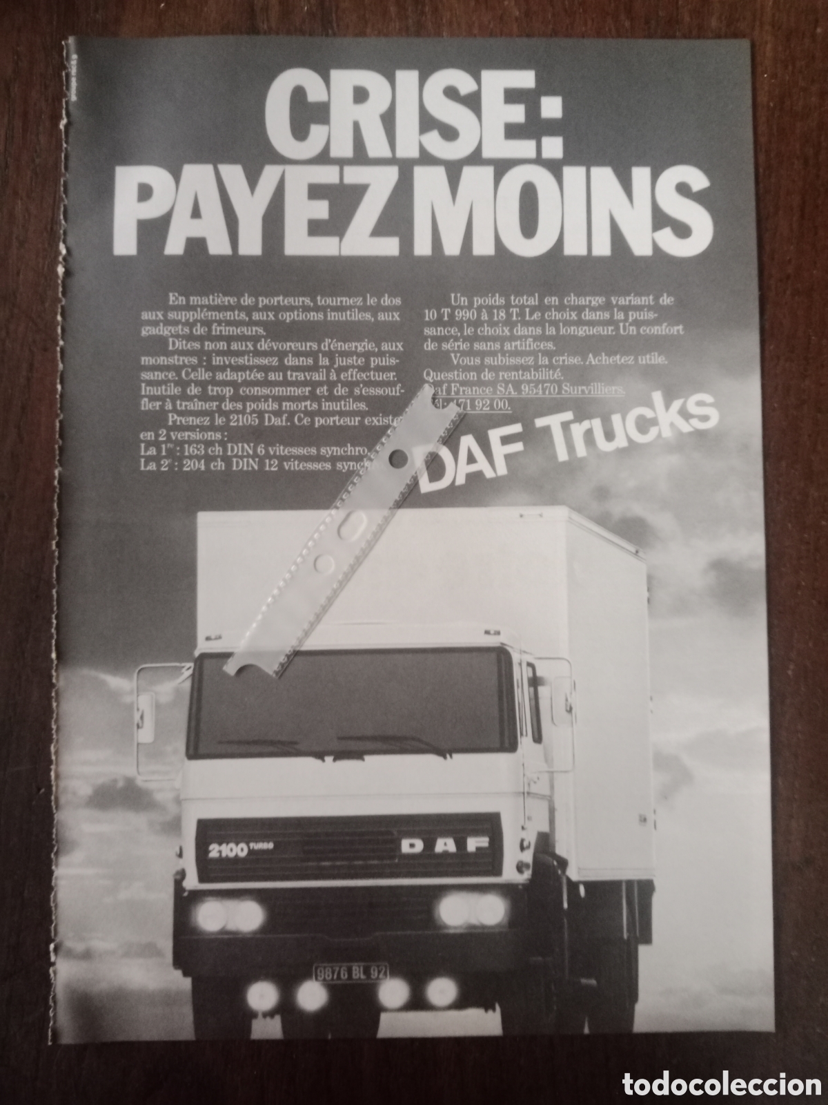 Otros art&iacute;culos de coleccionismo en papel: Publicidad cami&oacute;n Daf 2100 de 1980