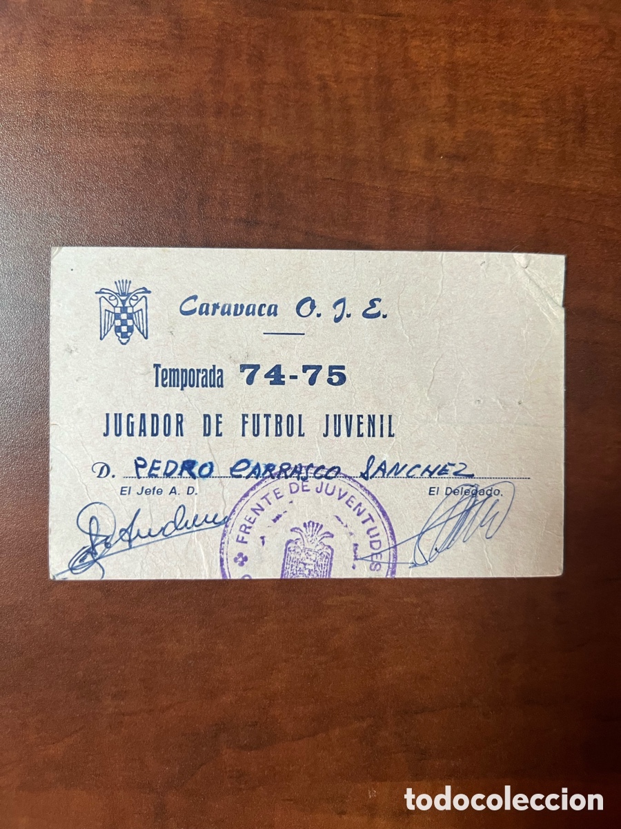Otros art&iacute;culos de coleccionismo en papel: TARJETA JUGADOR DE FUTBOL JUVENIL CARAVACA DE LA CRUZ - MURCIA A&Ntilde;O 1974 - 1975
