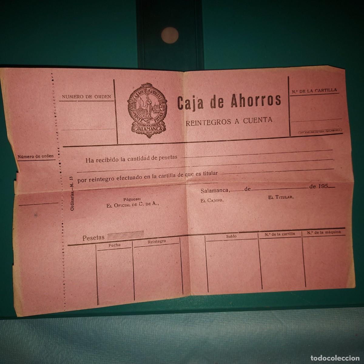 Otros art&iacute;culos de coleccionismo en papel: IMPRESO ANTIGUO DE REINTEGRO A CUENTA, CAJA DE AHORROS DE SALAMANCA, A&Ntilde;OS 50