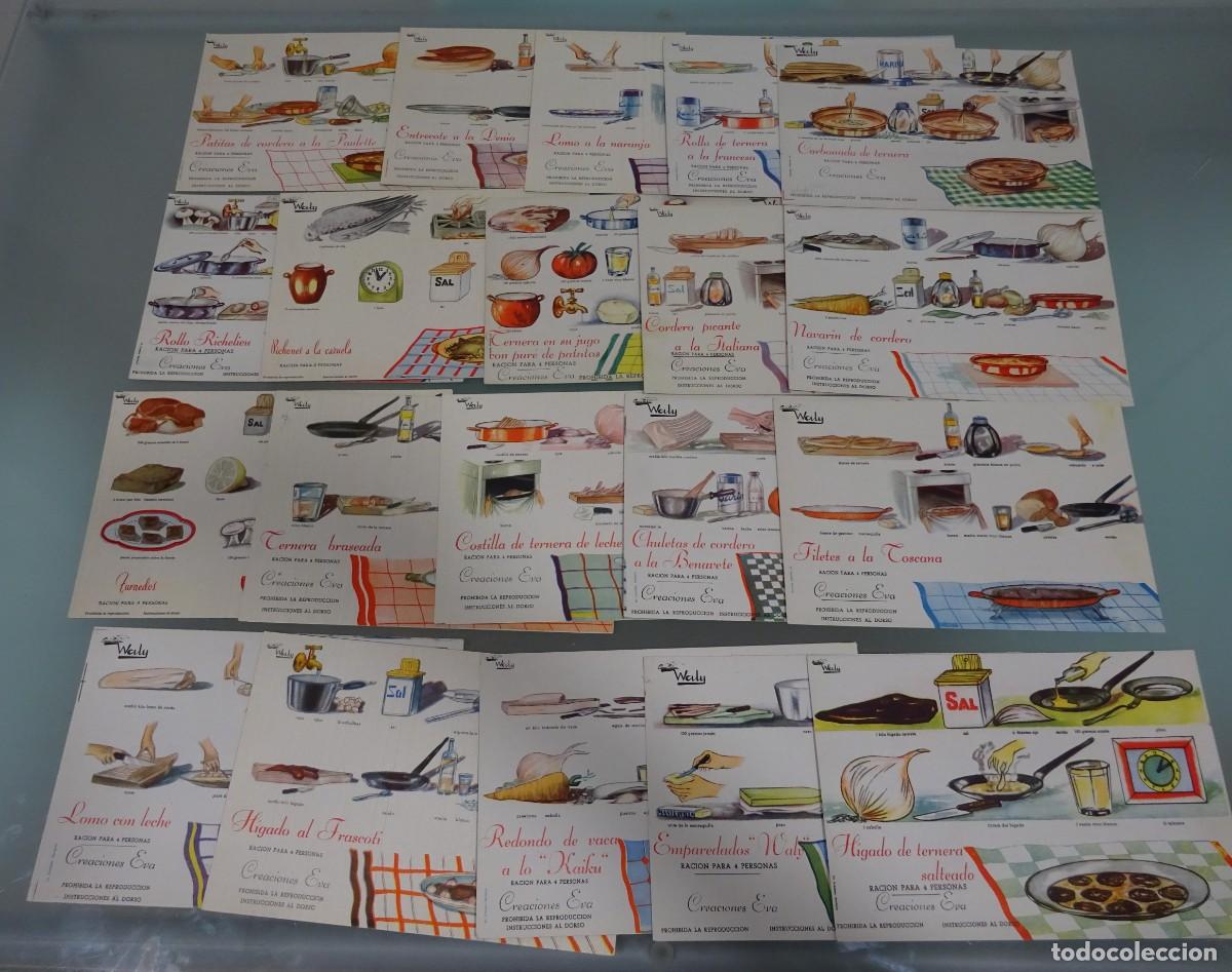 Paper Collecting Others: LOTE DE 20 FICHAS RECETAS COCINA DE CARNE, CREACIONES EVA, WALY, A&Ntilde;OS 50, BUEN ESTADO