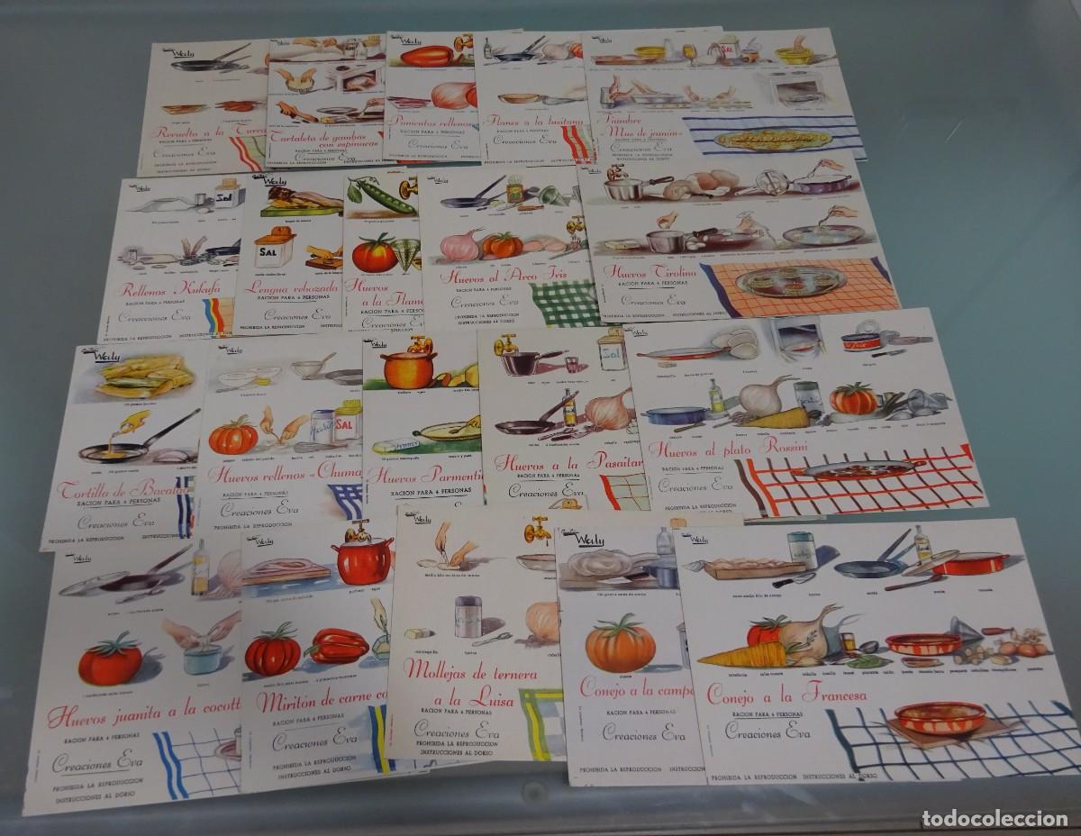 Paper Collecting Others: LOTE DE 20 FICHAS RECETAS COCINA DE ENTRADAS Y CARNE, CREACIONES EVA, WALY, A&Ntilde;OS 50, BUEN ESTADO
