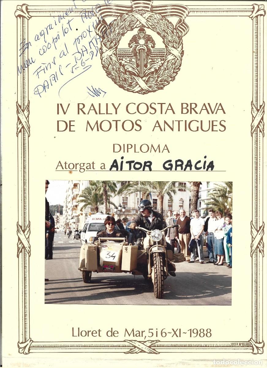 Otros art&iacute;culos de coleccionismo en papel: IV RALLY COSTA BRAVA DE MOTOS ANTIGUAS 1988 DIPLOMA