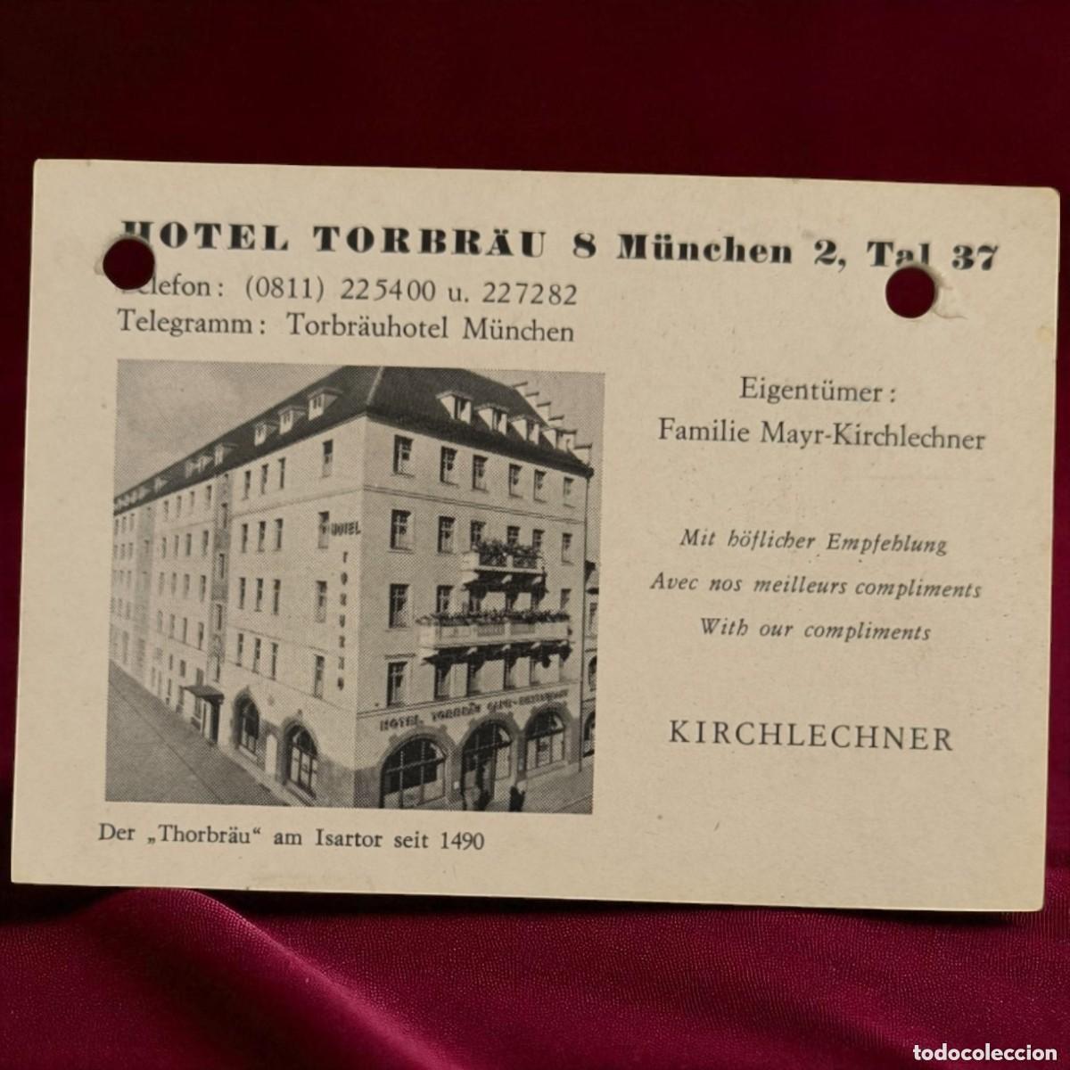 Collectionnisme Papier divers: Antigua Tarjeta Publicitaria Hotel Torbr&auml;u M&uuml;nchen &ndash; Tarjeta Vintage De Hotel Alem&aacute;n
