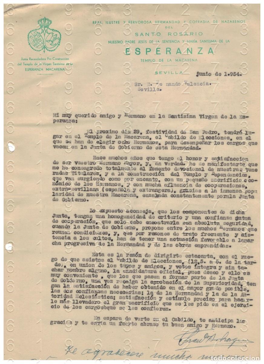 Otros art&iacute;culos de coleccionismo en papel: SEVILLA COFRADIA DE LA MACARENA CARTA 1954 M48