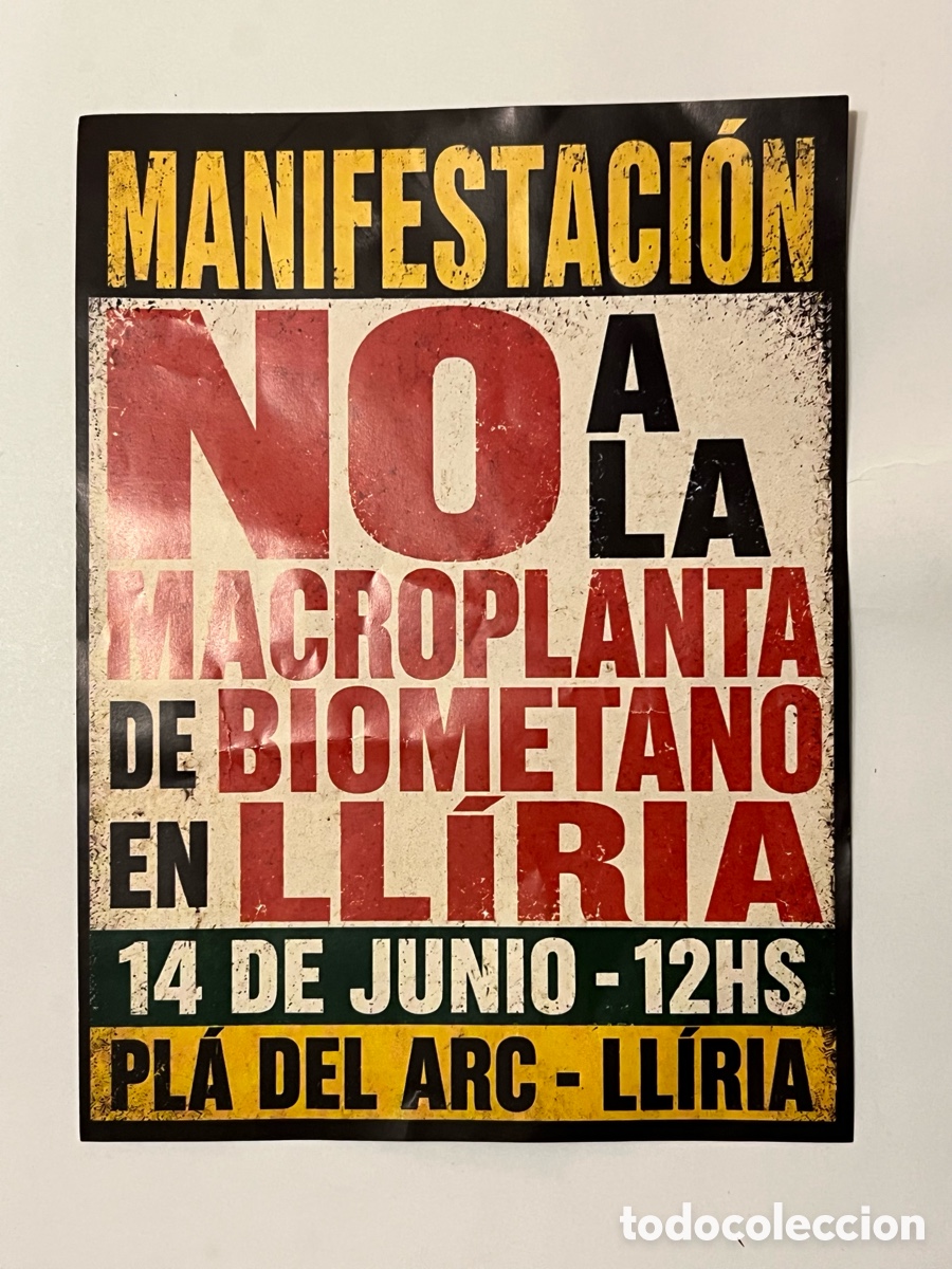 Paper Collecting Others: LL&Iacute;RIA, Valencia. Panfleto NO A LA MACROPLANTA DE BIOMETANO EN LL&Iacute;RIA.. (a.2026) Med&iacute;das: 15 x 20