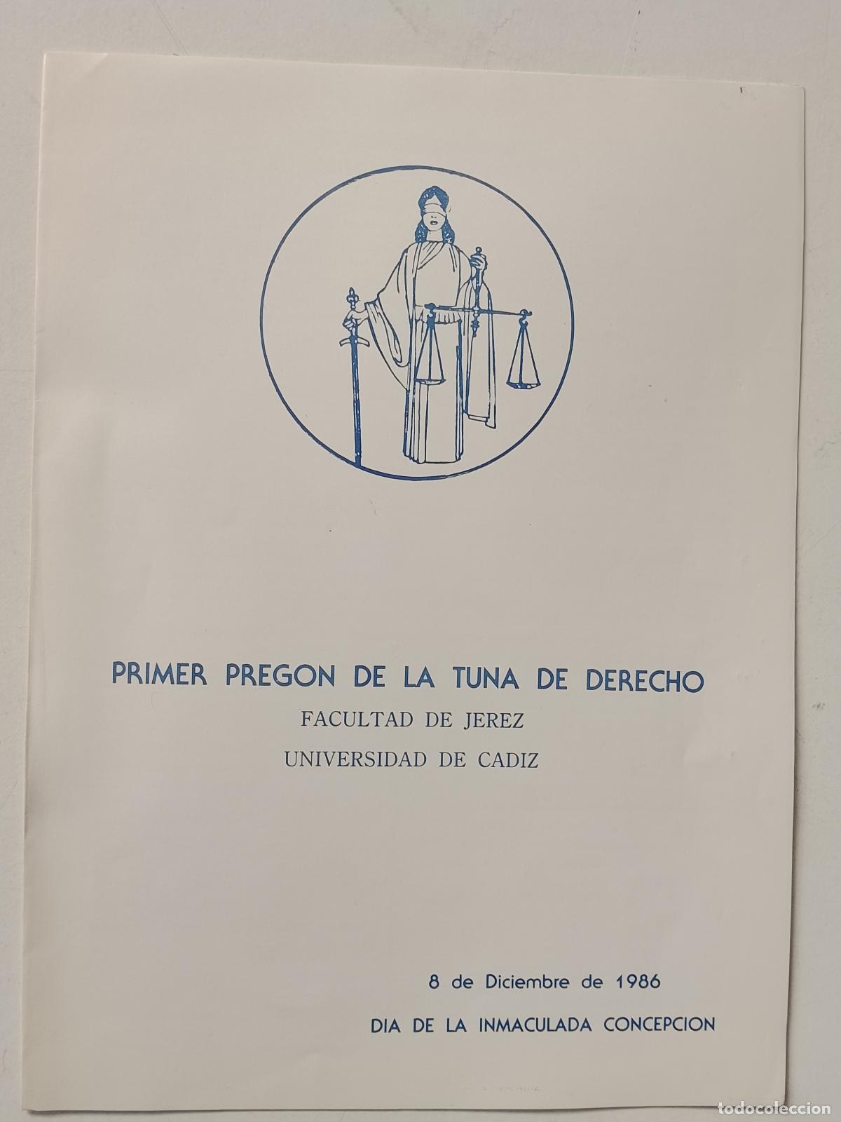 Otros art&iacute;culos de coleccionismo en papel: PRIMER PREGON DE LA TUNA DE DERECHO FACULTAD DE JEREZ UNIVERSIDAD CADIZ 1986 ESTUDIANTINA RONDA