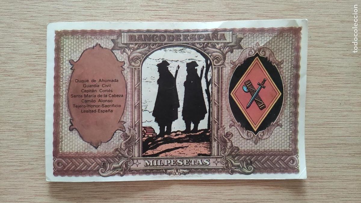 Otros art&iacute;culos de coleccionismo en papel: ANTIGUO BILLETE GUARDIA CIVIL CAPIT&Aacute;N CORTES