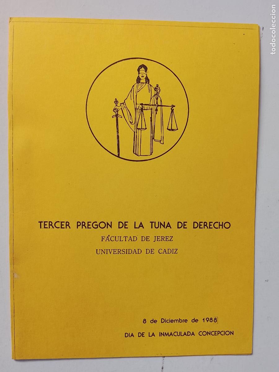 Otros art&iacute;culos de coleccionismo en papel: TERCER PREGON DE LA TUNA DE DERECHO FACULTAD DE JEREZ UNIVERSIDAD CADIZ 1988 ESTUDIANTINA RONDA