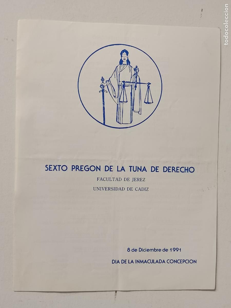 Otros art&iacute;culos de coleccionismo en papel: SEXTO PREGON DE LA TUNA DE DERECHO FACULTAD DE JEREZ UNIVERSIDAD CADIZ 1991 ESTUDIANTINA RONDA