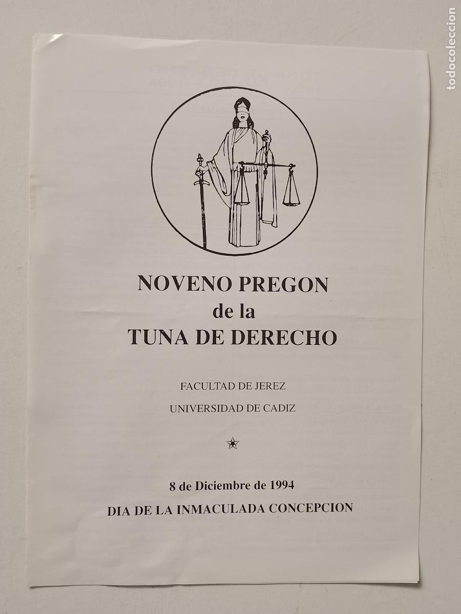 Otros art&iacute;culos de coleccionismo en papel: NOVENO PREGON DE LA TUNA DE DERECHO FACULTAD DE JEREZ UNIVERSIDAD CADIZ 1994 ESTUDIANTINA RONDA