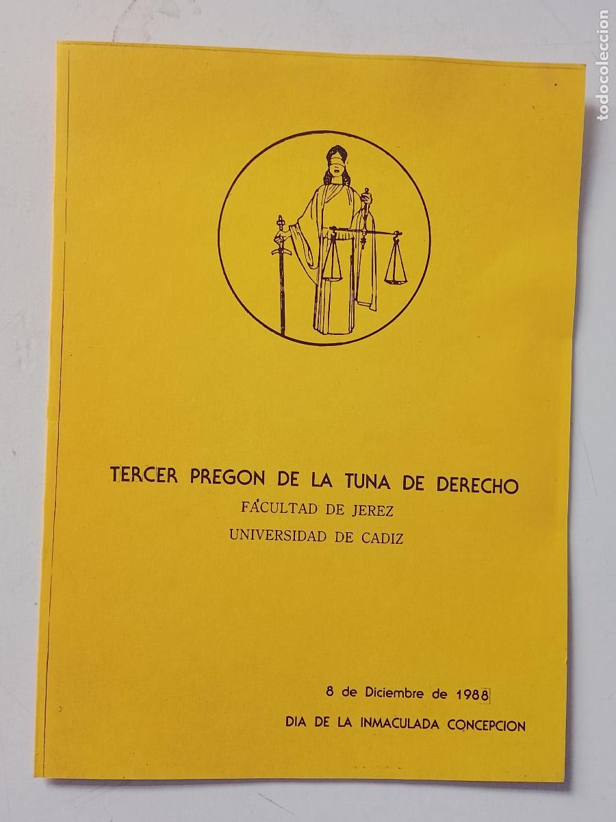 Otros art&iacute;culos de coleccionismo en papel: TERCER PREGON DE LA TUNA DE DERECHO FACULTAD DE JEREZ UNIVERSIDAD CADIZ 1988 ESTUDIANTINA RONDA