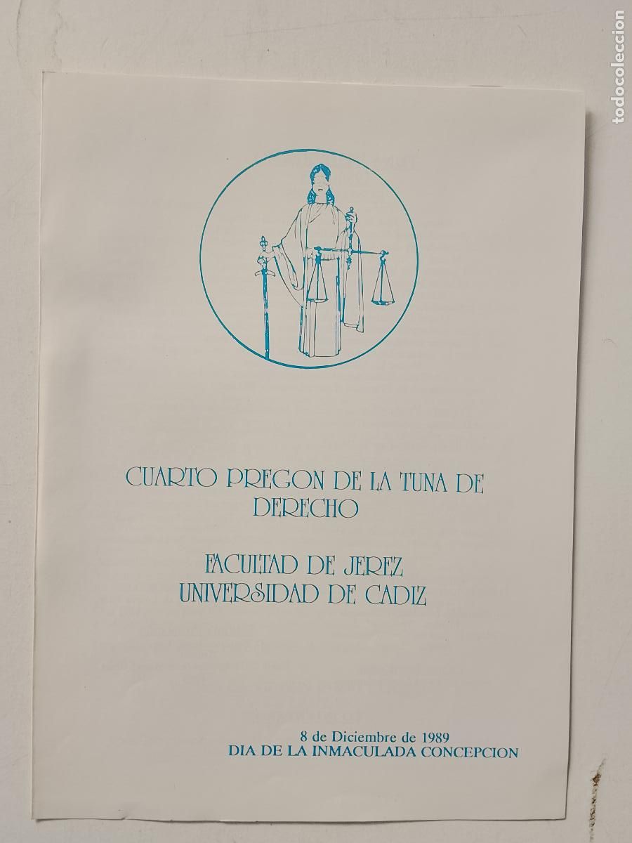 Otros art&iacute;culos de coleccionismo en papel: CUARTO PREGON DE LA TUNA DE DERECHO FACULTAD DE JEREZ UNIVERSIDAD CADIZ 1989 ESTUDIANTINA RONDA