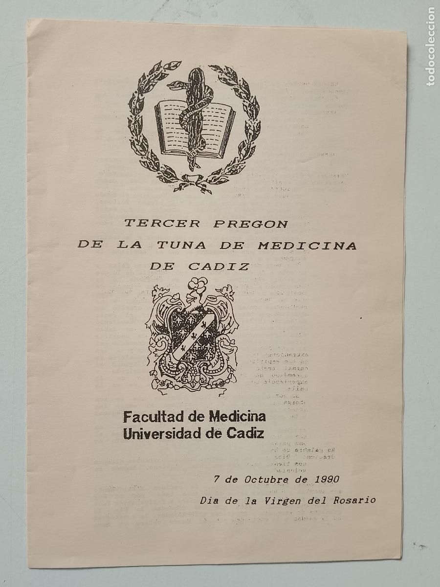 Otros art&iacute;culos de coleccionismo en papel: TERCER PREGON DE LA TUNA DE MEDICINA FACULTAD DE CADIZ UNIVERSIDAD CADIZ 1990 ESTUDIANTINA RONDA