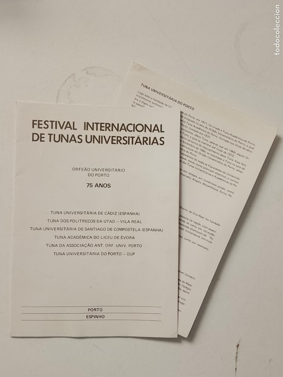 Otros art&iacute;culos de coleccionismo en papel: FESTIVAL INTERNACIONAL DE TUNAS UNIVERSITARIAS CADIZ CILA REAL SANTIAGO DE COMPOSTELA EVORA PORTO